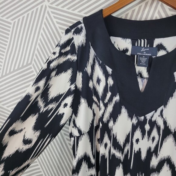 Lennie Nina Leonard Shirt Dress Medium Cocktail Party  Ikat Black Knee Length - Picture 3 of 5